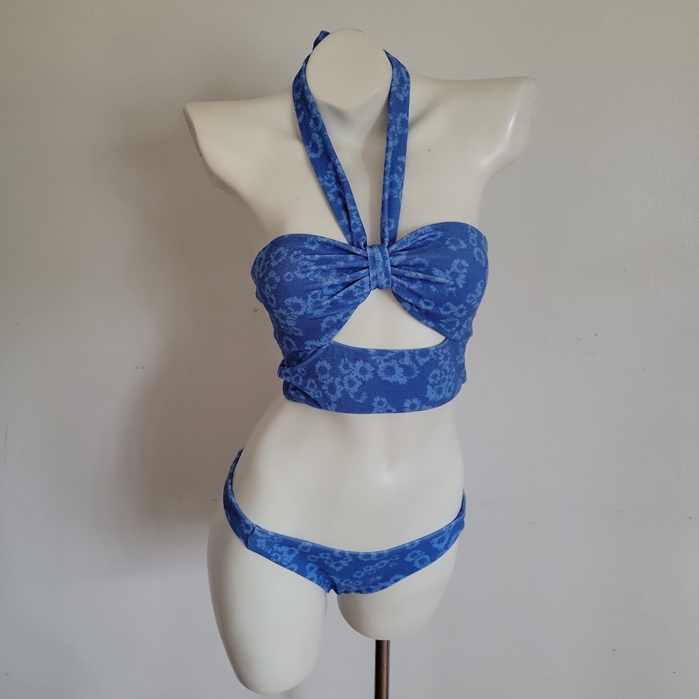 Rip Curl Sunrise Terry Bikini Set Small Blue Floral Beachy Casual Swim Travel